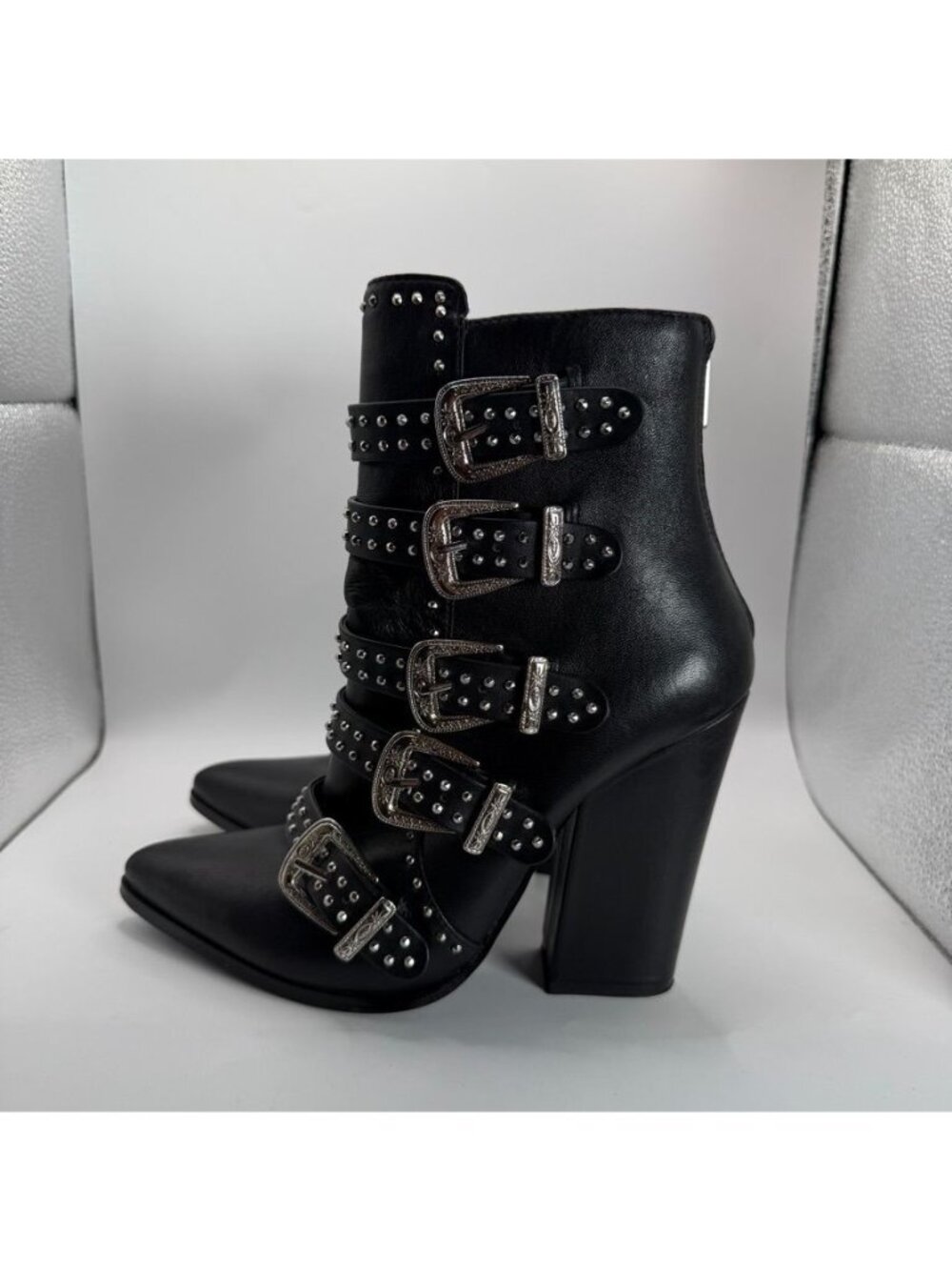 Steve Madden Buckle Strap Ankle Boots Block Heels Back Zipper Women Size 8.5 M - Picture 3 of 8